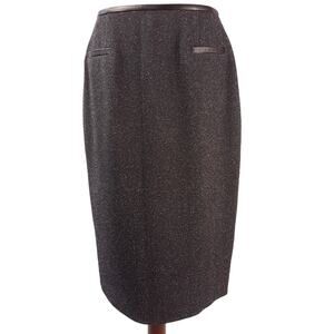 Doncaster Black White Skirt Leather Trim Lined Tweed Textured Feel Size 10